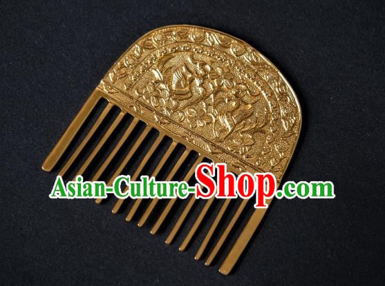 China Tang Dynasty Gilding Hair Comb Traditional Hanfu Hair Accessories Ancient Princess Hairpin China Tang Dynasty Gilding Hair Comb Traditional Hanfu Hair Accessories Ancient Princess Hairpin