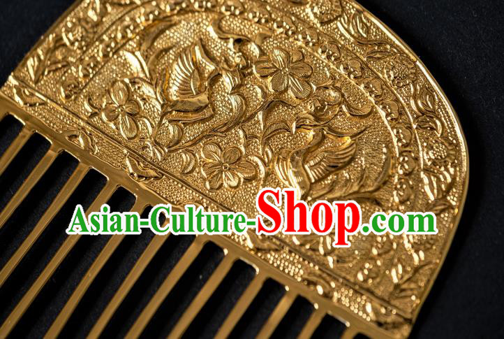 China Tang Dynasty Gilding Hair Comb Traditional Hanfu Hair Accessories Ancient Princess Hairpin China Tang Dynasty Gilding Hair Comb Traditional Hanfu Hair Accessories Ancient Princess Hairpin