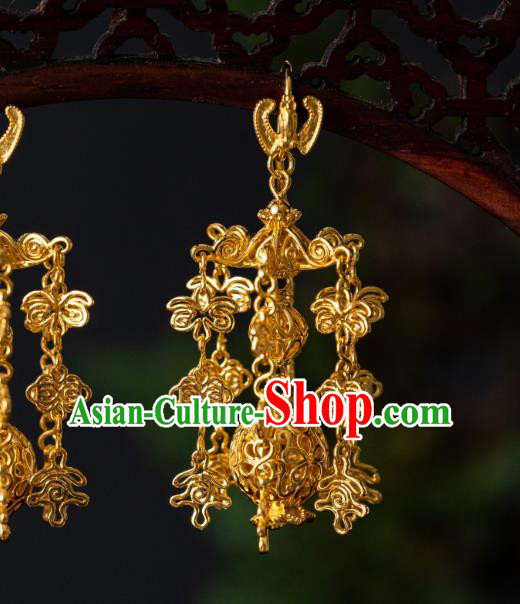 China Ming Dynasty Empress Gilding Lantern Earrings Traditional Palace Lady Ear Jewelry China Ming Dynasty Empress Gilding Lantern Earrings Traditional Palace Lady Ear Jewelry