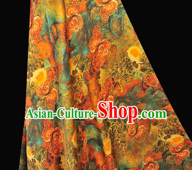 Chinese Traditional Ginger Gambiered Guangdong Gauze Cheongsam Cloth Material Classical Clouds Pattern Silk Fabric Chinese Traditional Ginger Gambiered Guangdong Gauze Cheongsam Cloth Material Classical Clouds Pattern Silk Fabric