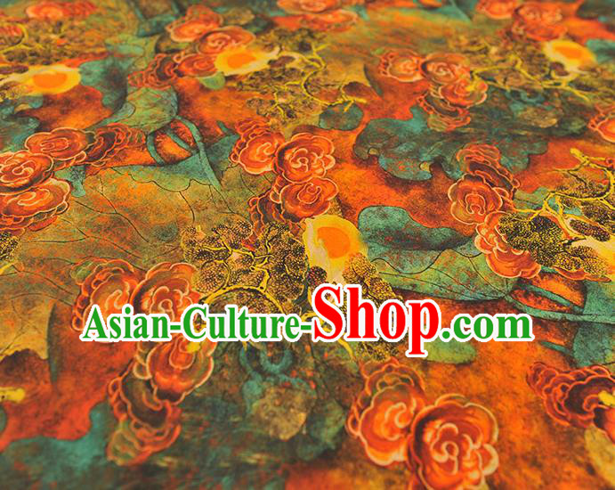 Chinese Traditional Ginger Gambiered Guangdong Gauze Cheongsam Cloth Material Classical Clouds Pattern Silk Fabric Chinese Traditional Ginger Gambiered Guangdong Gauze Cheongsam Cloth Material Classical Clouds Pattern Silk Fabric