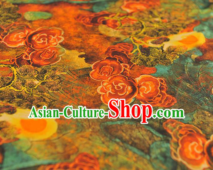Chinese Traditional Ginger Gambiered Guangdong Gauze Cheongsam Cloth Material Classical Clouds Pattern Silk Fabric Chinese Traditional Ginger Gambiered Guangdong Gauze Cheongsam Cloth Material Classical Clouds Pattern Silk Fabric