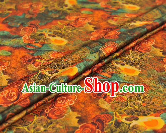 Chinese Traditional Ginger Gambiered Guangdong Gauze Cheongsam Cloth Material Classical Clouds Pattern Silk Fabric Chinese Traditional Ginger Gambiered Guangdong Gauze Cheongsam Cloth Material Classical Clouds Pattern Silk Fabric