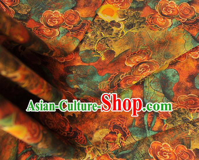 Chinese Traditional Ginger Gambiered Guangdong Gauze Cheongsam Cloth Material Classical Clouds Pattern Silk Fabric Chinese Traditional Ginger Gambiered Guangdong Gauze Cheongsam Cloth Material Classical Clouds Pattern Silk Fabric