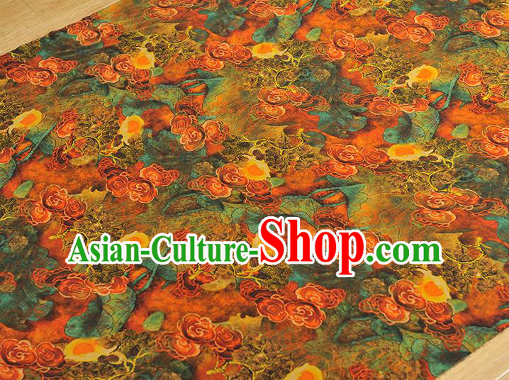 Chinese Traditional Ginger Gambiered Guangdong Gauze Cheongsam Cloth Material Classical Clouds Pattern Silk Fabric Chinese Traditional Ginger Gambiered Guangdong Gauze Cheongsam Cloth Material Classical Clouds Pattern Silk Fabric
