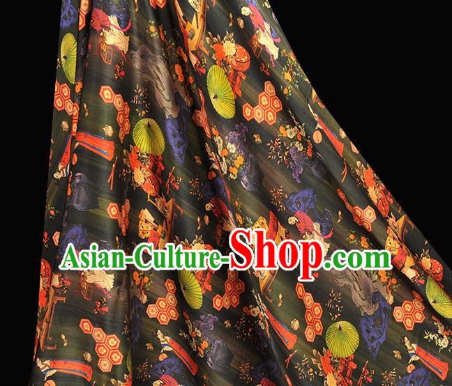 Chinese Traditional Black Gambiered Guangdong Gauze Cheongsam Cloth Material Classical Umbrella Pattern Silk Fabric Chinese Traditional Black Gambiered Guangdong Gauze Cheongsam Cloth Material Classical Umbrella Pattern Silk Fabric