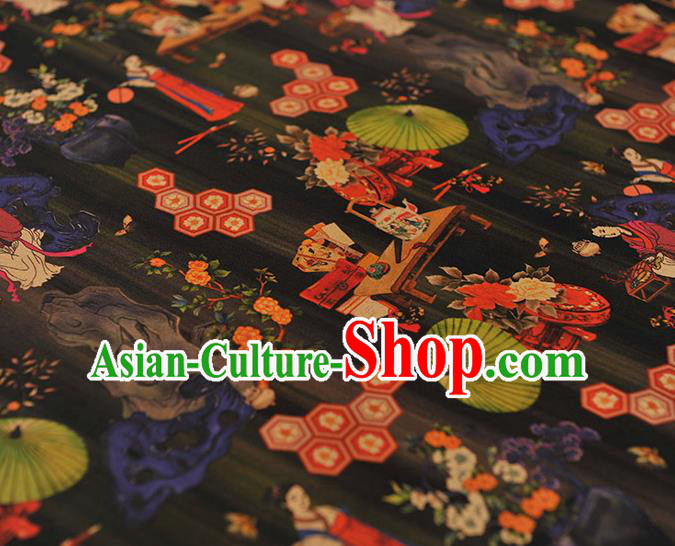 Chinese Traditional Black Gambiered Guangdong Gauze Cheongsam Cloth Material Classical Umbrella Pattern Silk Fabric Chinese Traditional Black Gambiered Guangdong Gauze Cheongsam Cloth Material Classical Umbrella Pattern Silk Fabric