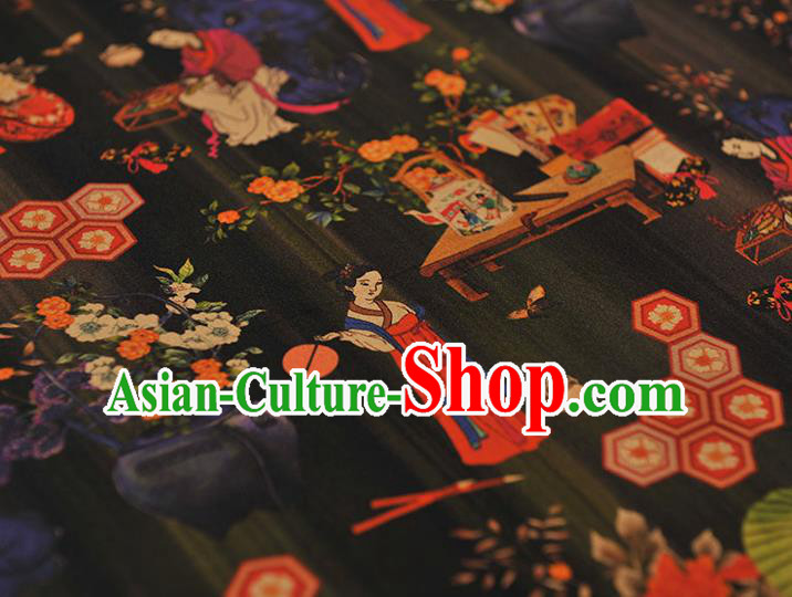Chinese Traditional Black Gambiered Guangdong Gauze Cheongsam Cloth Material Classical Umbrella Pattern Silk Fabric Chinese Traditional Black Gambiered Guangdong Gauze Cheongsam Cloth Material Classical Umbrella Pattern Silk Fabric