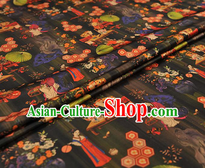 Chinese Traditional Black Gambiered Guangdong Gauze Cheongsam Cloth Material Classical Umbrella Pattern Silk Fabric Chinese Traditional Black Gambiered Guangdong Gauze Cheongsam Cloth Material Classical Umbrella Pattern Silk Fabric