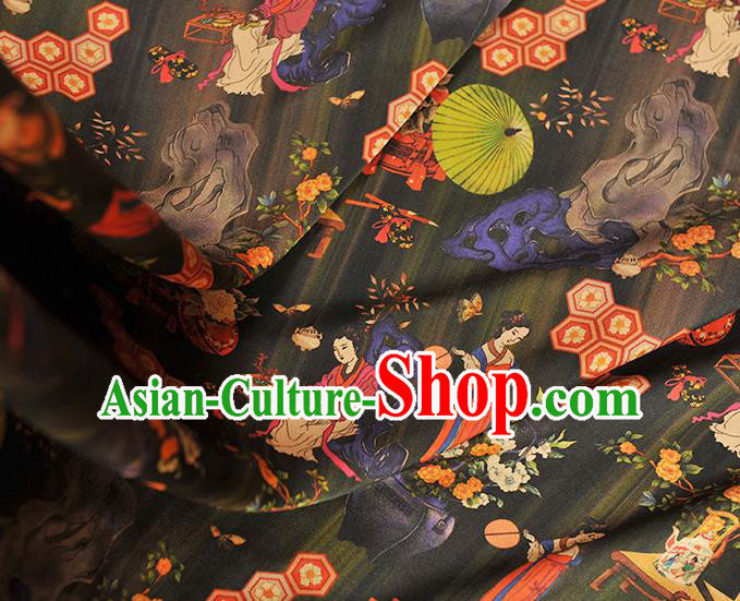 Chinese Traditional Black Gambiered Guangdong Gauze Cheongsam Cloth Material Classical Umbrella Pattern Silk Fabric Chinese Traditional Black Gambiered Guangdong Gauze Cheongsam Cloth Material Classical Umbrella Pattern Silk Fabric