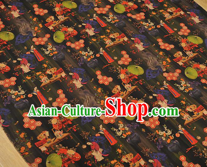 Chinese Traditional Black Gambiered Guangdong Gauze Cheongsam Cloth Material Classical Umbrella Pattern Silk Fabric Chinese Traditional Black Gambiered Guangdong Gauze Cheongsam Cloth Material Classical Umbrella Pattern Silk Fabric