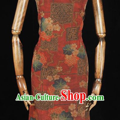 Chinese Dark Red Gambiered Guangdong Gauze Material Classical Blossom Pattern Silk Fabric Traditional Cheongsam Cloth
