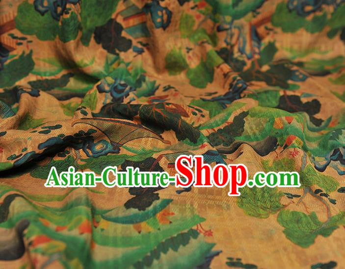 Chinese Cheongsam Yellow Cloth Material Traditional Gambiered Guangdong Gauze Classical Pavilion Pattern Silk Fabric Chinese Cheongsam Yellow Cloth Material Traditional Gambiered Guangdong Gauze Classical Pavilion Pattern Silk Fabric