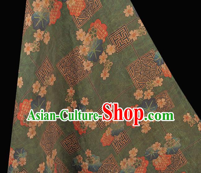 Chinese Classical Blossom Pattern Silk Fabric Traditional Cheongsam Cloth Green Gambiered Guangdong Gauze Material Chinese Classical Blossom Pattern Silk Fabric Traditional Cheongsam Cloth Green Gambiered Guangdong Gauze Material