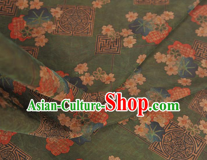 Chinese Classical Blossom Pattern Silk Fabric Traditional Cheongsam Cloth Green Gambiered Guangdong Gauze Material Chinese Classical Blossom Pattern Silk Fabric Traditional Cheongsam Cloth Green Gambiered Guangdong Gauze Material