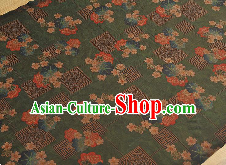 Chinese Classical Blossom Pattern Silk Fabric Traditional Cheongsam Cloth Green Gambiered Guangdong Gauze Material Chinese Classical Blossom Pattern Silk Fabric Traditional Cheongsam Cloth Green Gambiered Guangdong Gauze Material