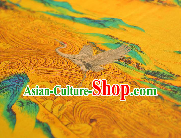 Chinese Classical Crane Pattern Silk Fabric Traditional Yellow Gambiered Guangdong Gauze Cheongsam Cloth Material Chinese Classical Crane Pattern Silk Fabric Traditional Yellow Gambiered Guangdong Gauze Cheongsam Cloth Material