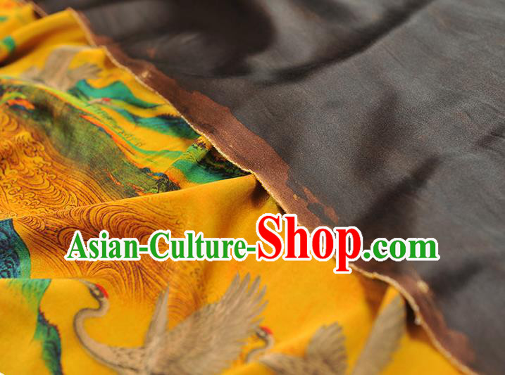 Chinese Classical Crane Pattern Silk Fabric Traditional Yellow Gambiered Guangdong Gauze Cheongsam Cloth Material Chinese Classical Crane Pattern Silk Fabric Traditional Yellow Gambiered Guangdong Gauze Cheongsam Cloth Material