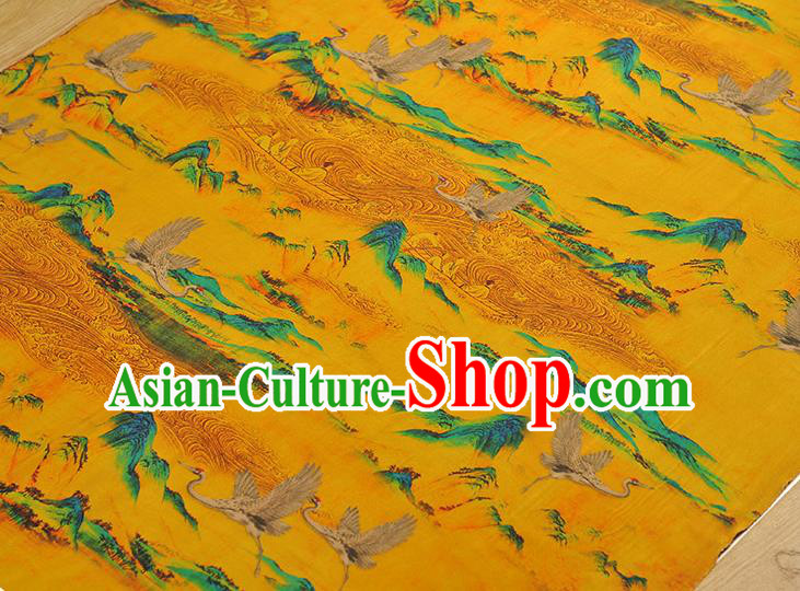 Chinese Classical Crane Pattern Silk Fabric Traditional Yellow Gambiered Guangdong Gauze Cheongsam Cloth Material Chinese Classical Crane Pattern Silk Fabric Traditional Yellow Gambiered Guangdong Gauze Cheongsam Cloth Material