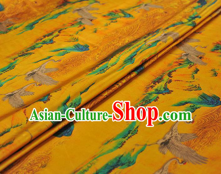 Chinese Classical Crane Pattern Silk Fabric Traditional Yellow Gambiered Guangdong Gauze Cheongsam Cloth Material Chinese Classical Crane Pattern Silk Fabric Traditional Yellow Gambiered Guangdong Gauze Cheongsam Cloth Material