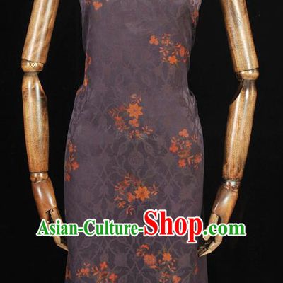 Chinese Traditional Purple Gambiered Guangdong Gauze Cheongsam Cloth Material Classical Flowers Pattern Silk Fabric