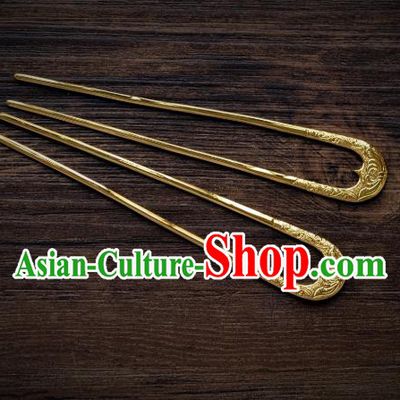 China Tang Dynasty Carving Lotus Hair Clips Traditional Hanfu Hair Accessories Ancient Princess Gilding Hairpin
