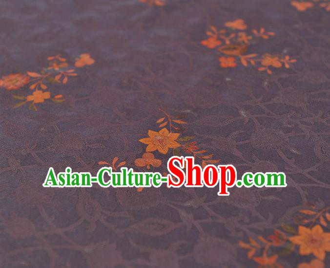 Chinese Traditional Purple Gambiered Guangdong Gauze Cheongsam Cloth Material Classical Flowers Pattern Silk Fabric