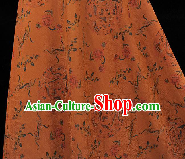Chinese Classical Phoenix Pattern Ginger Gambiered Guangdong Gauze Cheongsam Cloth Material Traditional Silk Fabric Chinese Classical Phoenix Pattern Ginger Gambiered Guangdong Gauze Cheongsam Cloth Material Traditional Silk Fabric