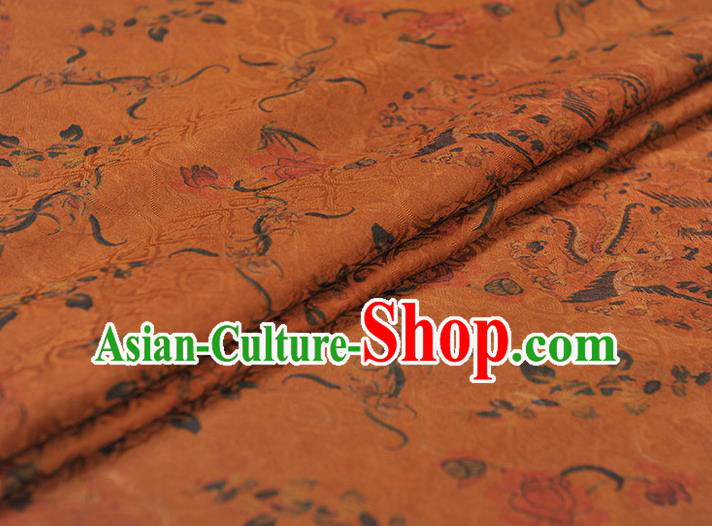 Chinese Classical Phoenix Pattern Ginger Gambiered Guangdong Gauze Cheongsam Cloth Material Traditional Silk Fabric Chinese Classical Phoenix Pattern Ginger Gambiered Guangdong Gauze Cheongsam Cloth Material Traditional Silk Fabric