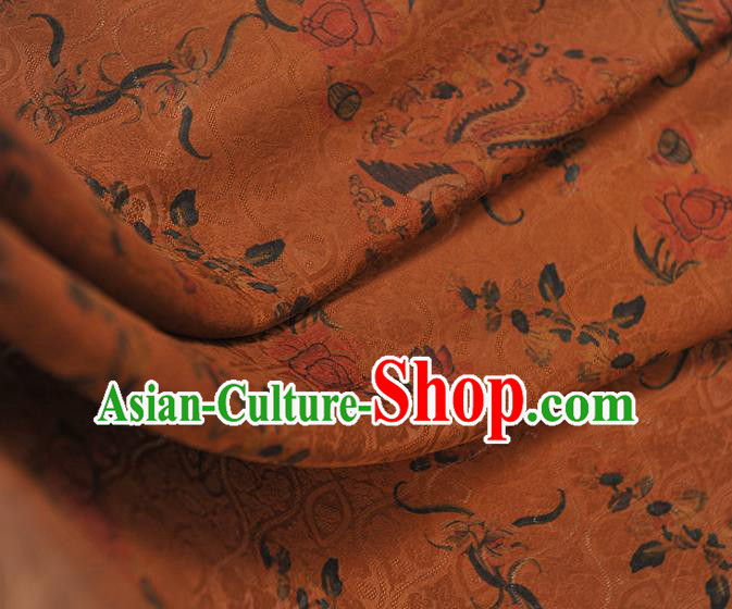 Chinese Classical Phoenix Pattern Ginger Gambiered Guangdong Gauze Cheongsam Cloth Material Traditional Silk Fabric Chinese Classical Phoenix Pattern Ginger Gambiered Guangdong Gauze Cheongsam Cloth Material Traditional Silk Fabric