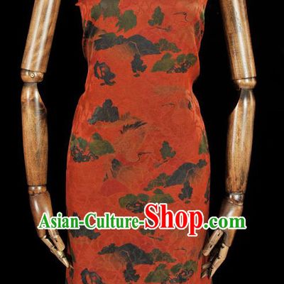 Chinese Classical Pattern Purplish Red Gambiered Guangdong Gauze Cheongsam Cloth Material Traditional Silk Fabric Jacquard Satin