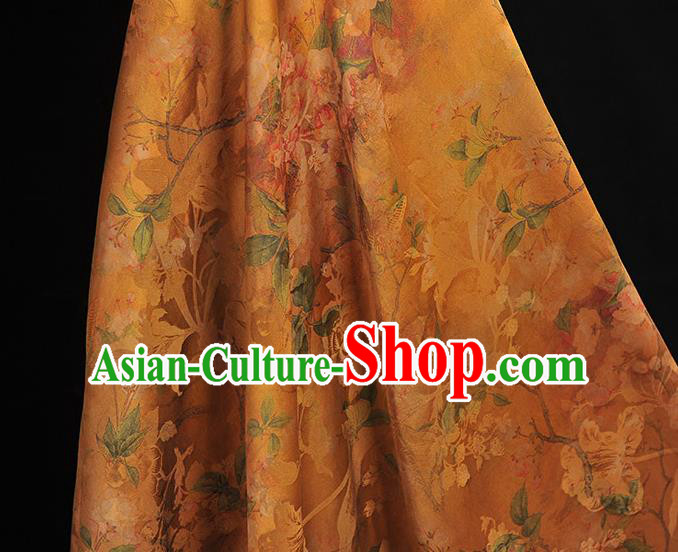 Chinese Classical Begonia Pattern Gambiered Guangdong Gauze Cheongsam Cloth Material Traditional Ginger Silk Fabric Chinese Classical Begonia Pattern Gambiered Guangdong Gauze Cheongsam Cloth Material Traditional Ginger Silk Fabric