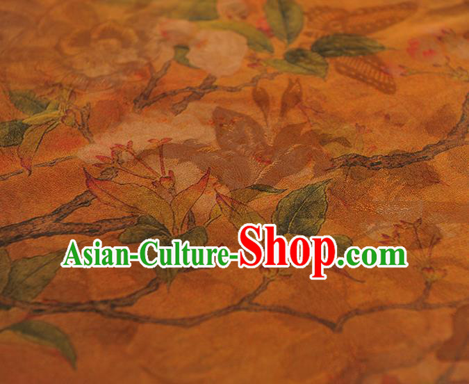 Chinese Classical Begonia Pattern Gambiered Guangdong Gauze Cheongsam Cloth Material Traditional Ginger Silk Fabric Chinese Classical Begonia Pattern Gambiered Guangdong Gauze Cheongsam Cloth Material Traditional Ginger Silk Fabric