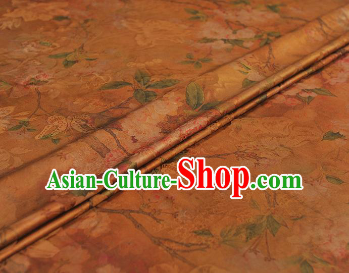 Chinese Classical Begonia Pattern Gambiered Guangdong Gauze Cheongsam Cloth Material Traditional Ginger Silk Fabric Chinese Classical Begonia Pattern Gambiered Guangdong Gauze Cheongsam Cloth Material Traditional Ginger Silk Fabric