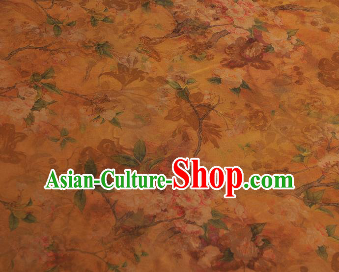 Chinese Classical Begonia Pattern Gambiered Guangdong Gauze Cheongsam Cloth Material Traditional Ginger Silk Fabric Chinese Classical Begonia Pattern Gambiered Guangdong Gauze Cheongsam Cloth Material Traditional Ginger Silk Fabric