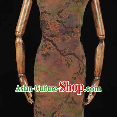 Chinese Classical Plum Blossom Pattern Gambiered Guangdong Gauze Cheongsam Cloth Material Traditional Purple Silk Fabric