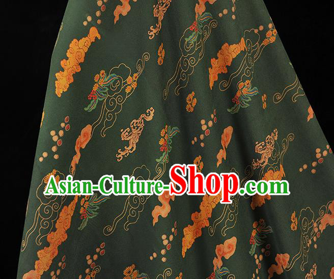 Chinese Traditional Cheongsam Atrovirens Silk Fabric Classical Clouds Pattern Gambiered Guangdong Gauze Cloth Material Chinese Traditional Cheongsam Atrovirens Silk Fabric Classical Clouds Pattern Gambiered Guangdong Gauze Cloth Material