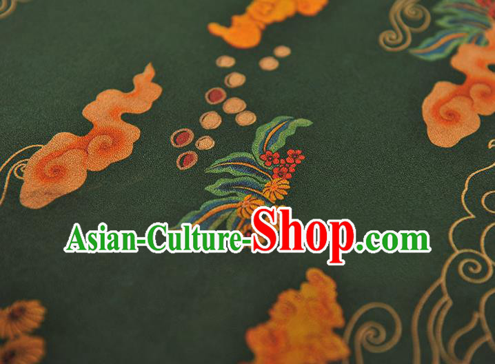 Chinese Traditional Cheongsam Atrovirens Silk Fabric Classical Clouds Pattern Gambiered Guangdong Gauze Cloth Material Chinese Traditional Cheongsam Atrovirens Silk Fabric Classical Clouds Pattern Gambiered Guangdong Gauze Cloth Material