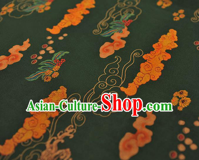 Chinese Traditional Cheongsam Atrovirens Silk Fabric Classical Clouds Pattern Gambiered Guangdong Gauze Cloth Material Chinese Traditional Cheongsam Atrovirens Silk Fabric Classical Clouds Pattern Gambiered Guangdong Gauze Cloth Material