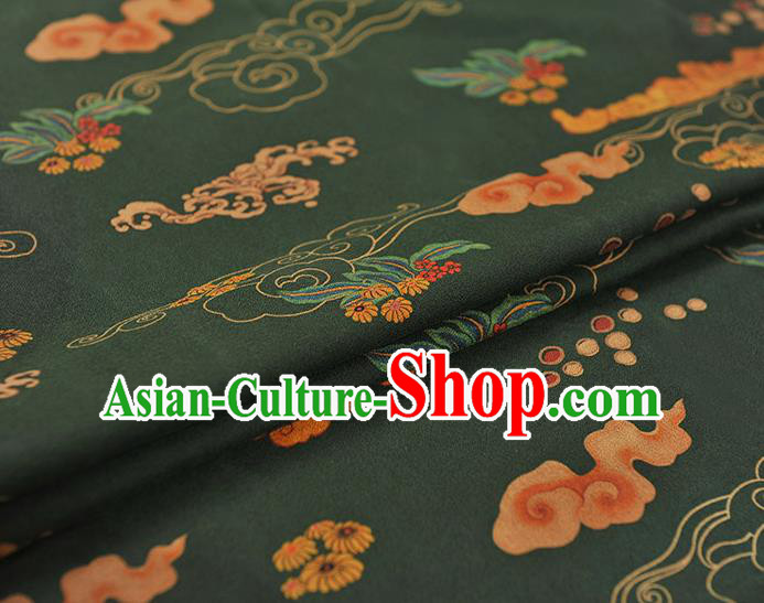 Chinese Traditional Cheongsam Atrovirens Silk Fabric Classical Clouds Pattern Gambiered Guangdong Gauze Cloth Material Chinese Traditional Cheongsam Atrovirens Silk Fabric Classical Clouds Pattern Gambiered Guangdong Gauze Cloth Material