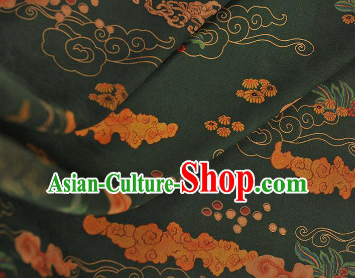 Chinese Traditional Cheongsam Atrovirens Silk Fabric Classical Clouds Pattern Gambiered Guangdong Gauze Cloth Material Chinese Traditional Cheongsam Atrovirens Silk Fabric Classical Clouds Pattern Gambiered Guangdong Gauze Cloth Material