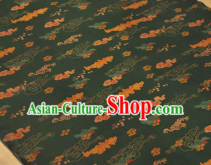 Chinese Traditional Cheongsam Atrovirens Silk Fabric Classical Clouds Pattern Gambiered Guangdong Gauze Cloth Material Chinese Traditional Cheongsam Atrovirens Silk Fabric Classical Clouds Pattern Gambiered Guangdong Gauze Cloth Material