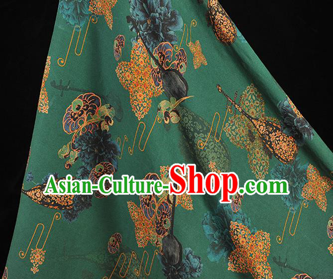 Chinese Classical Lute Pattern Green Gambiered Guangdong Gauze Traditional Cloth Material Cheongsam Silk Fabric Chinese Classical Lute Pattern Green Gambiered Guangdong Gauze Traditional Cloth Material Cheongsam Silk Fabric