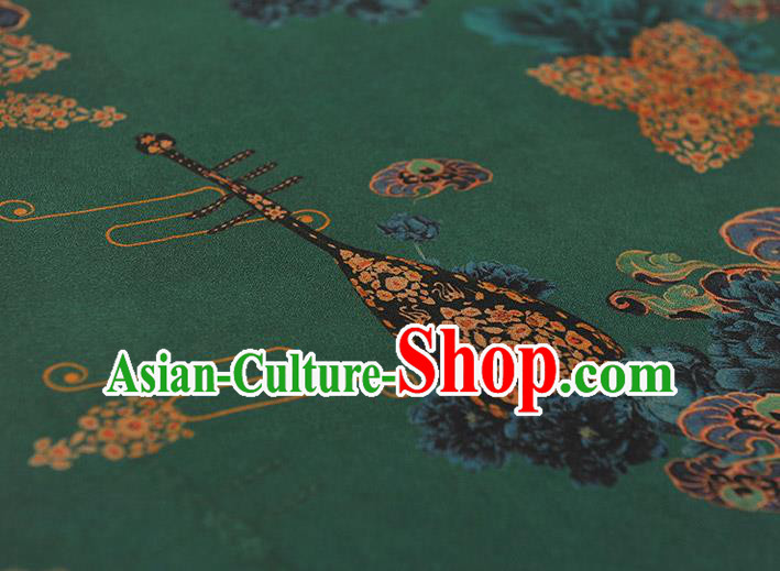 Chinese Classical Lute Pattern Green Gambiered Guangdong Gauze Traditional Cloth Material Cheongsam Silk Fabric Chinese Classical Lute Pattern Green Gambiered Guangdong Gauze Traditional Cloth Material Cheongsam Silk Fabric