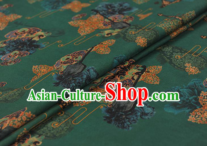 Chinese Classical Lute Pattern Green Gambiered Guangdong Gauze Traditional Cloth Material Cheongsam Silk Fabric Chinese Classical Lute Pattern Green Gambiered Guangdong Gauze Traditional Cloth Material Cheongsam Silk Fabric