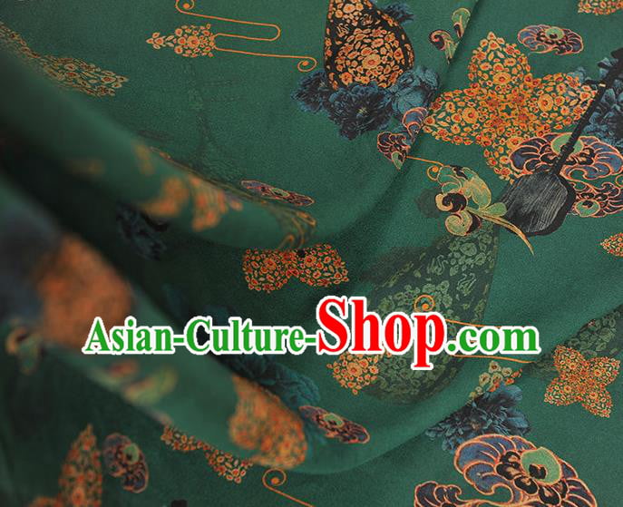 Chinese Classical Lute Pattern Green Gambiered Guangdong Gauze Traditional Cloth Material Cheongsam Silk Fabric Chinese Classical Lute Pattern Green Gambiered Guangdong Gauze Traditional Cloth Material Cheongsam Silk Fabric