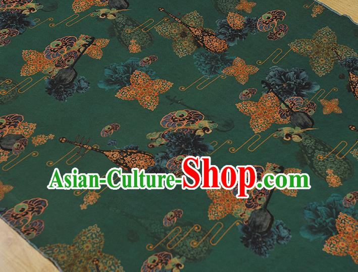 Chinese Classical Lute Pattern Green Gambiered Guangdong Gauze Traditional Cloth Material Cheongsam Silk Fabric Chinese Classical Lute Pattern Green Gambiered Guangdong Gauze Traditional Cloth Material Cheongsam Silk Fabric