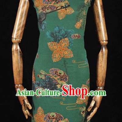 Chinese Classical Lute Pattern Green Gambiered Guangdong Gauze Traditional Cloth Material Cheongsam Silk Fabric