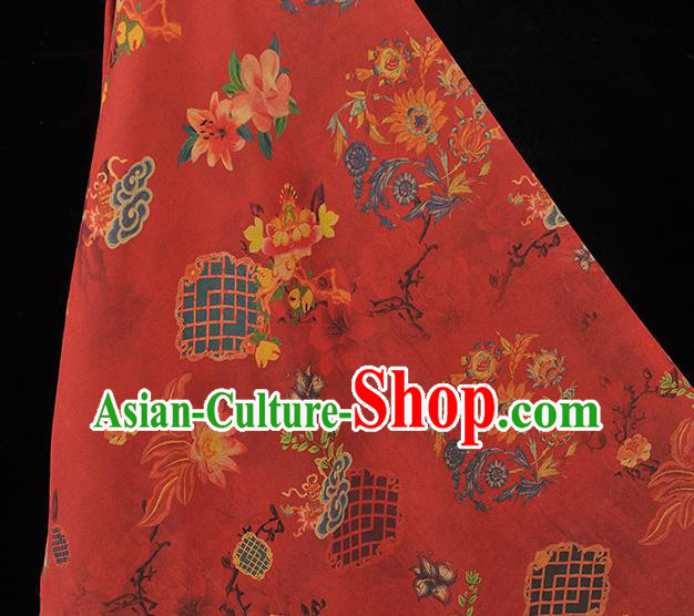 Top Gambiered Guangdong Gauze Chinese Traditional Cheongsam Lotus Pattern Red Silk Fabric Top Gambiered Guangdong Gauze Chinese Traditional Cheongsam Lotus Pattern Red Silk Fabric