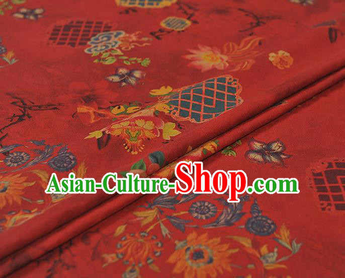 Top Gambiered Guangdong Gauze Chinese Traditional Cheongsam Lotus Pattern Red Silk Fabric Top Gambiered Guangdong Gauze Chinese Traditional Cheongsam Lotus Pattern Red Silk Fabric